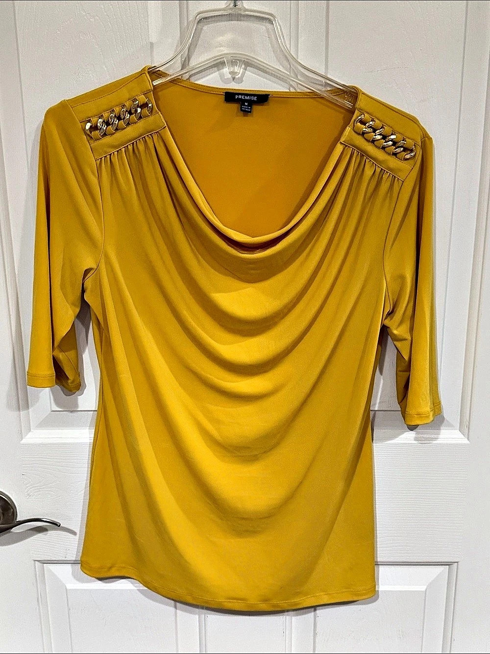 Premise Draped Neck Chain Shoulder Top sz Medium EUC B38